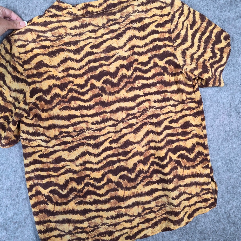 Vintage Preston York 100% Silk Shirt Animal Print Tiger Button Medium 90s Grunge - Picture 4 of 8